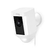 Ring Spotlight Cam Wired | Überwachungskamera für aussen mit HDR-Video, WLAN, 3D-Bewegungserfassung, Kamera funktioniert mit Alexa | festverdrahtete Sicherheitskamera mit LED und Sirene | Weiß