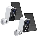 FOAOOD 2 Packung-Weiß Überwachungskamera Aussen Akku/Solar, Kamera Überwachung Aussen mit Farbige Nachtsicht, PIR-Personenerkennung, 2-Wege-Audio,1080P, IP66 Wasserdicht
