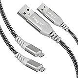 Fasgear 5m Micro-USB-Kabel, 2 Pack langes Schnellladekabel Micro-USB-Sync-Kabel Kompatibel mit PS4-Controller, X-Box, Galaxy S7 / S6, Sony, Nexus, Überwachungskamera, Babyphone (2 Schwarz)