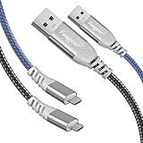 Fasgear 5m Micro-USB-Kabel, 2 Pack langes Schnellladekabel Micro-USB-Sync-Kabel Kompatibel mit PS4-Controller, X-Box, Galaxy S7 / S6, Sony, Nexus, Überwachungskamera, Babyphone (Schwarz&Blau)